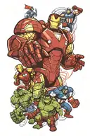 arm and chest, iron man,hulk,captain america,thor,spiderman and text "if you want something go get it." some robotica  tattoo design idea