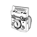 A pixelated retro video game controller surrounded by musical notes and camera lenses tattoo design idea