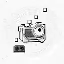 A pixelated retro video game controller surrounded by musical notes and camera lenses tattoo design idea