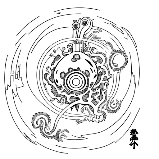 Anatomical heart with Naruto and Dragon Ball elements tattoo design idea