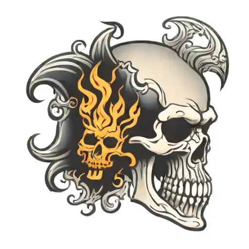 kalevala styled skull with flames tattoo design idea