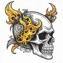 kalevala styled skull with flames tattoo design idea