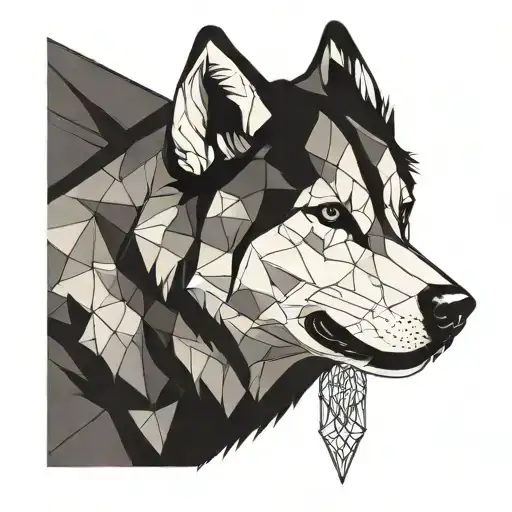 siberian husky face with geometric sketch tattoo design idea
