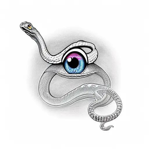 Snake going around mushroom with a eye  tattoo design idea