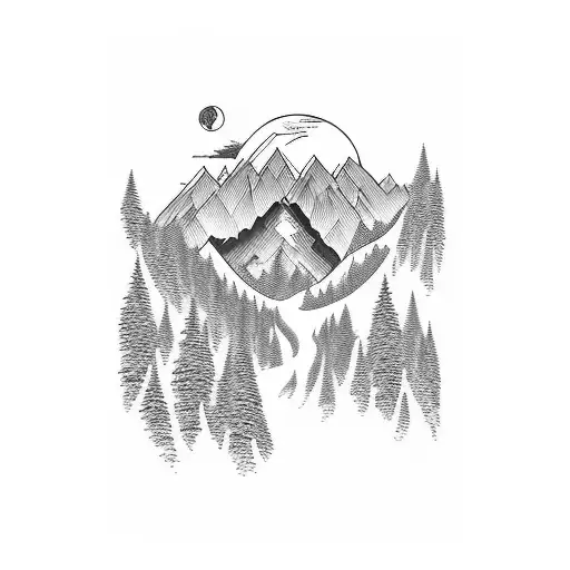 A winding road leading to a mountain peak tattoo design idea