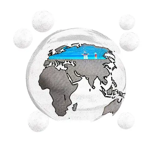 A globe wrapped in a road with landmarks from different countries tattoo design idea