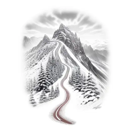 A winding road leading to a mountain peak tattoo design idea