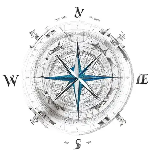 An intricate map with compass rose and travel icons tattoo design idea