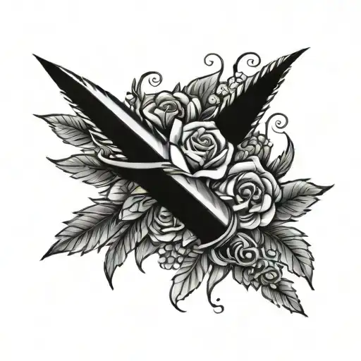 dagger and flower with laurel wreath wrapped tattoo design idea