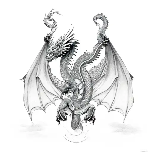 dragon twin with two heads tattoo design idea
