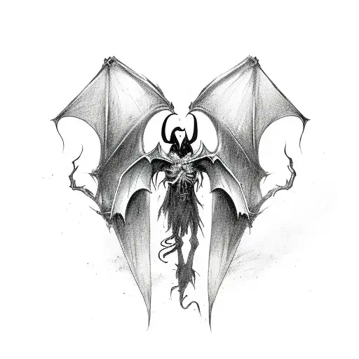 undead dracula fighting bat wings tattoo design idea