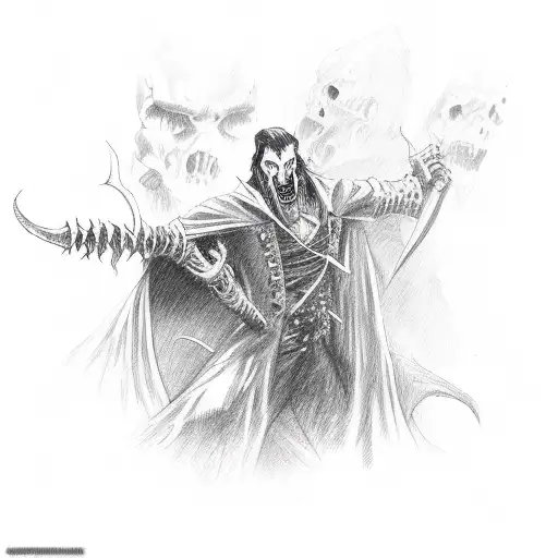 undead dracula fighting tattoo design idea