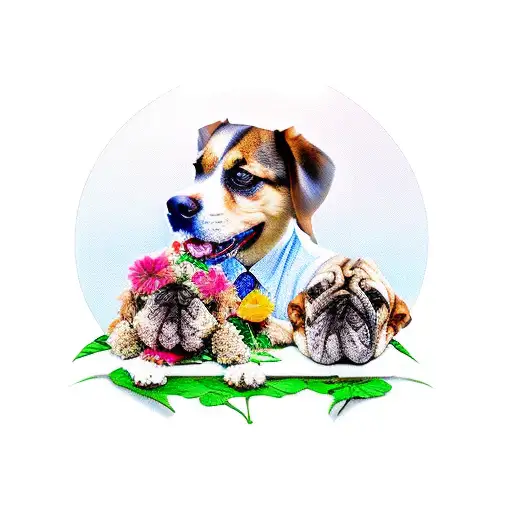 man giving dog a flower tattoo design idea