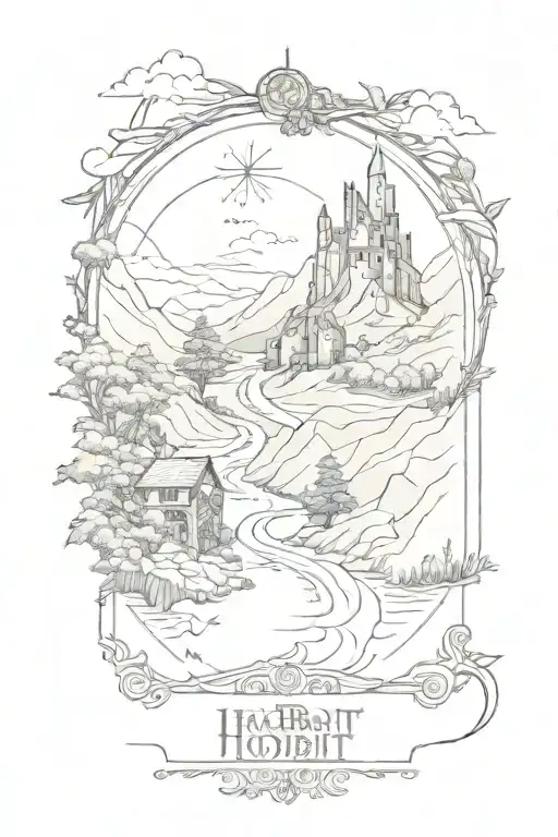 the hobbit inspired incorporating the Camino de Santiago, "not all who wander are lost" tattoo design idea