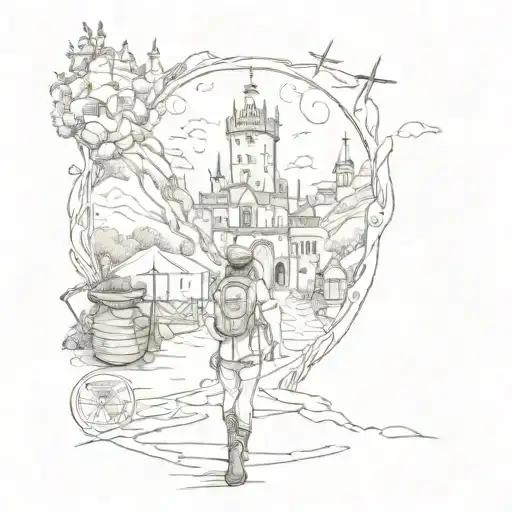 Combine elements of the Camino de Santiago pilgrimage with a fantasy twist inspired by Lord of the Rings and Harry Potter tattoo design idea