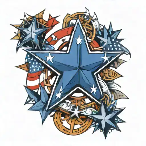 An intricate new-school design featuring a nautical star surrounded by patriotic elements tattoo design idea