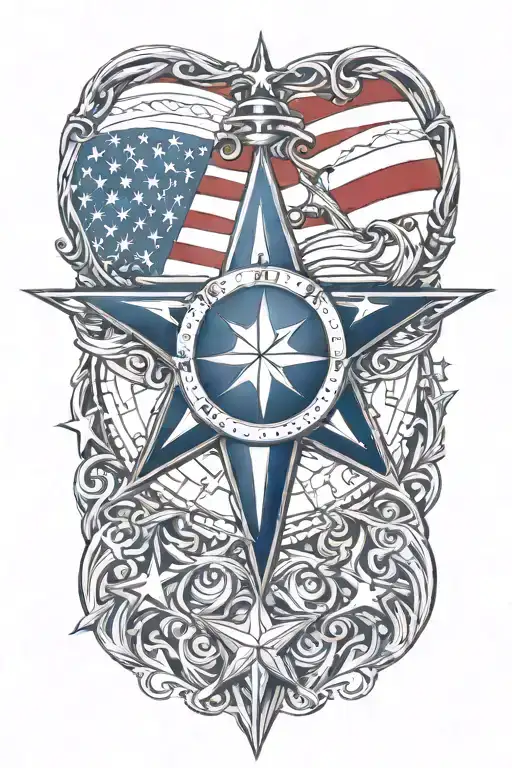 Navy nautical star with American flag tattoo design idea
