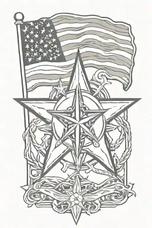Navy nautical star with American flag tattoo design idea