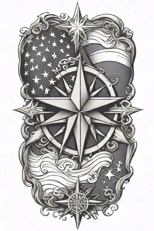 Navy nautical star with American flag tattoo design idea