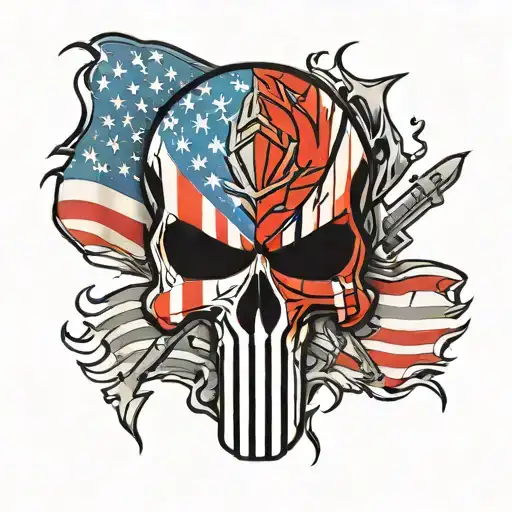 American flag punisher skull with chevrons under it tattoo design idea