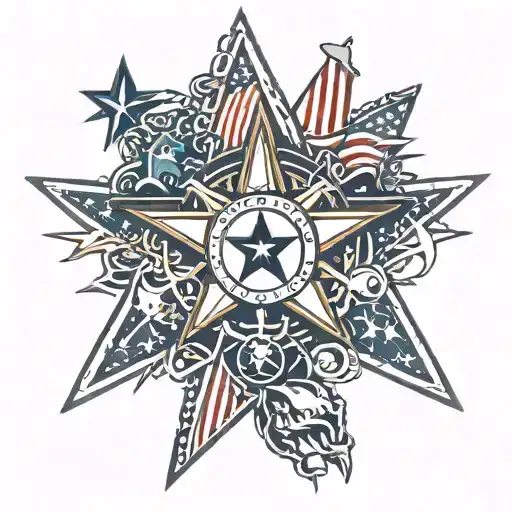 An intricate new-school design featuring a nautical star surrounded by patriotic elements tattoo design idea