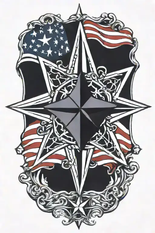 Navy nautical star with American flag tattoo design idea