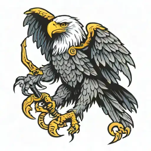 A fierce eagle clutching a trident in its talons, symbolizing strength and power tattoo design idea