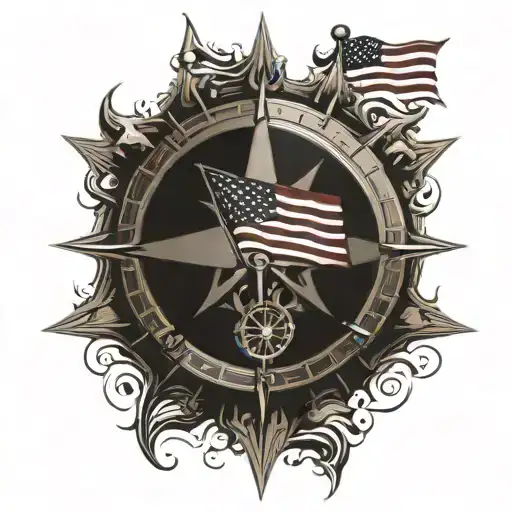 Navy  nautical compass with American flag  tattoo design idea