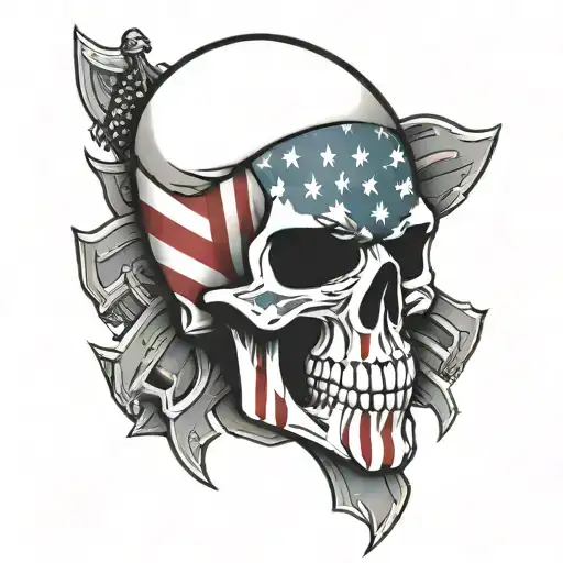 American flag punisher skull with chevrons under it tattoo design idea
