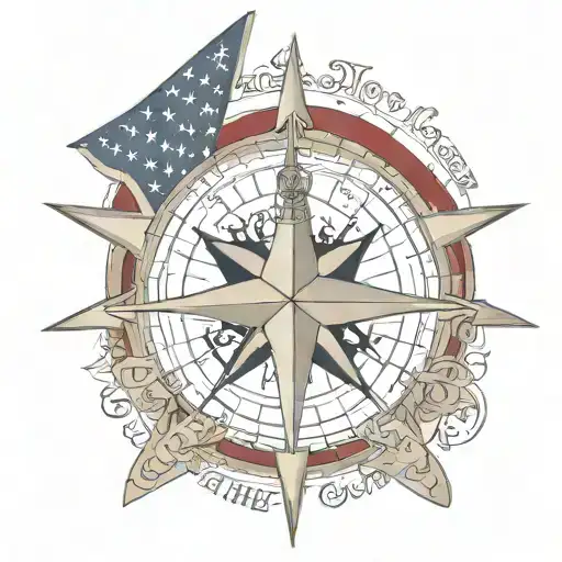 nautical star compass with American flag and we the people in Old English script tattoo design idea