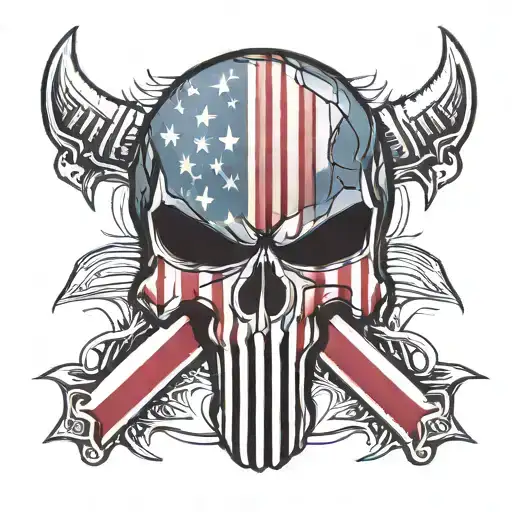 American flag punisher skull with chevrons under it tattoo design idea
