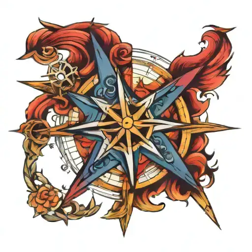 nautical star compass tattoo design idea