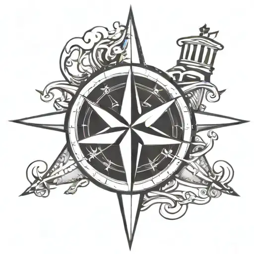 nautical star compass with American flag and we the people in Old English script tattoo design idea