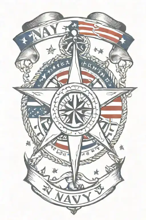 Navy nautical star with American flag tattoo design idea