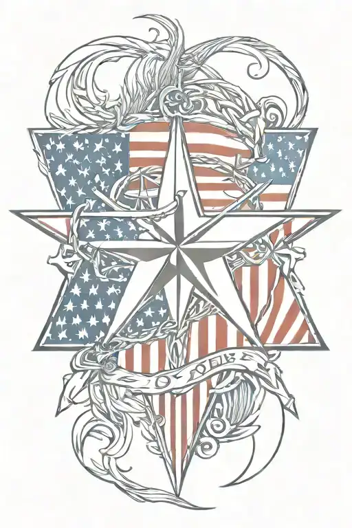 Navy nautical star with American flag tattoo design idea