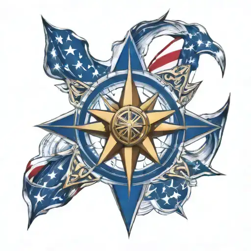 nautical star compass design American flag tattoo design idea