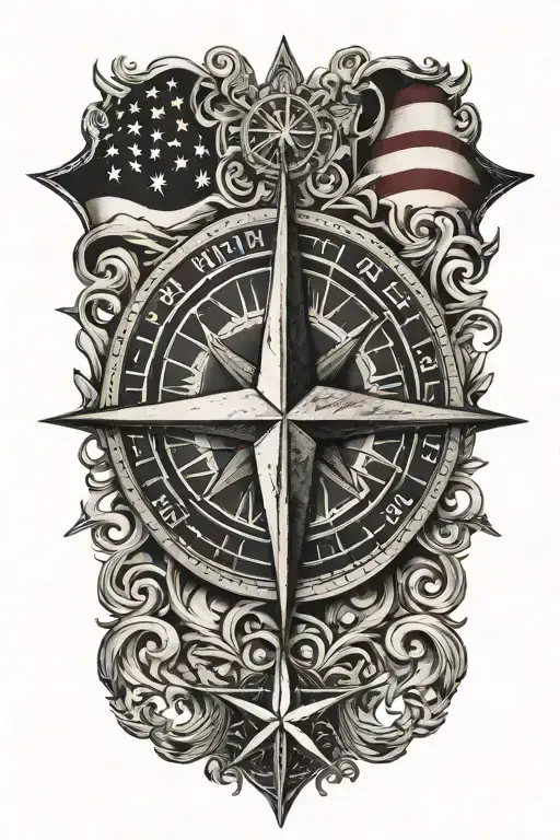 nautical star compass  with American flag tattoo design idea