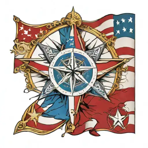 nautical star compass design American flag tattoo design idea