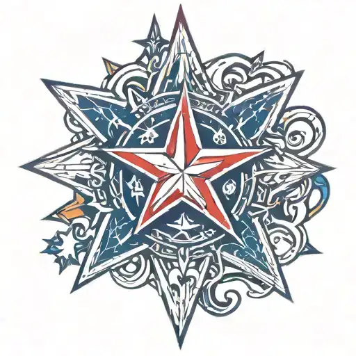 An intricate new-school design featuring a nautical star surrounded by patriotic elements tattoo design idea