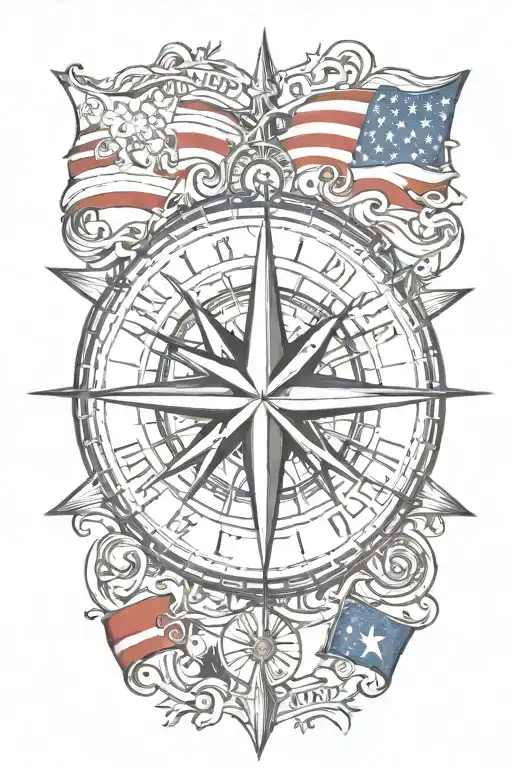 nautical star compass  with American flag tattoo design idea