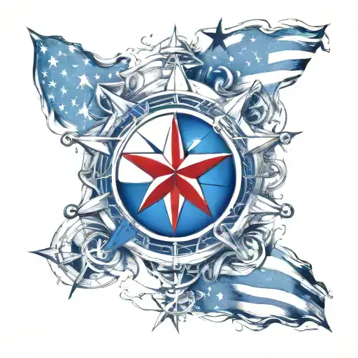 nautical star compass design American flag tattoo design idea