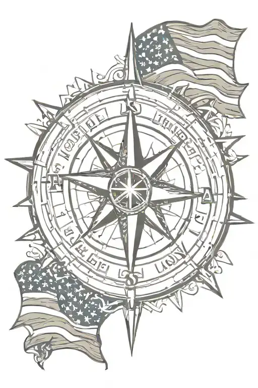 nautical star compass with American flag   tattoo design idea