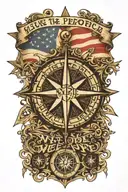 nautical star compass  with American flag with we the people written in Old English script tattoo design idea