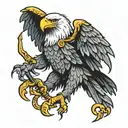 A fierce eagle clutching a trident in its talons, symbolizing strength and power tattoo design idea