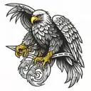 A fierce eagle clutching a trident in its talons, symbolizing strength and power tattoo design idea