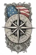 nautical star compass  with American flag with we the people written in Old English script tattoo design idea