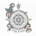 nautical star compass with American flag and we the people in Old English script tattoo design idea