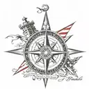 nautical star compass with American flag and we the people in Old English script tattoo design idea