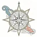 nautical star compass with American flag and we the people in Old English script tattoo design idea