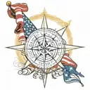 nautical star compass with American flag and we the people in Old English script tattoo design idea
